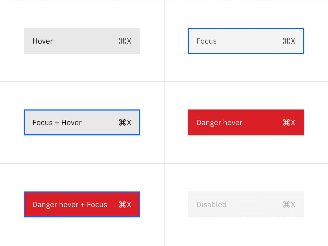 Menu interactive states