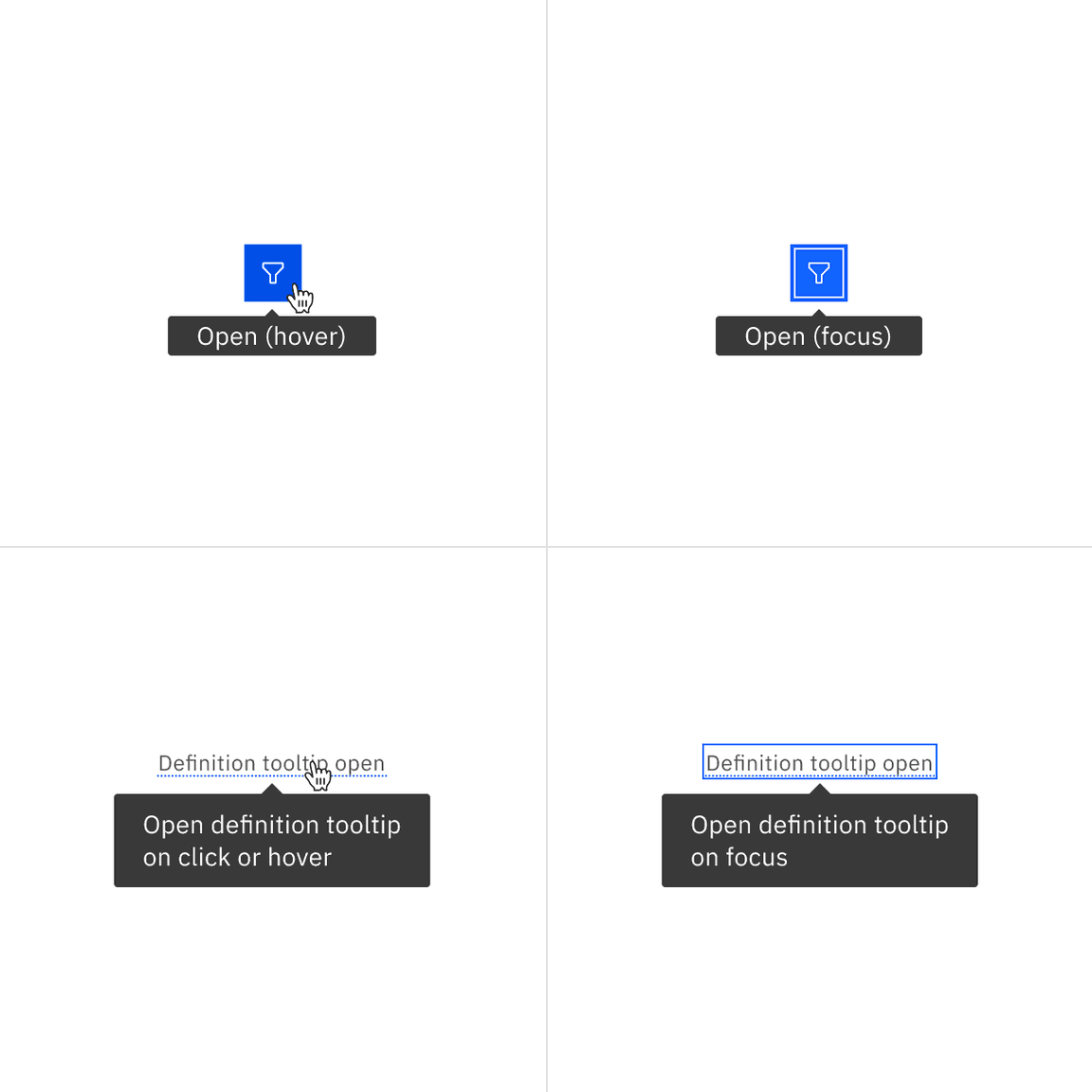 Open state of tooltip examples