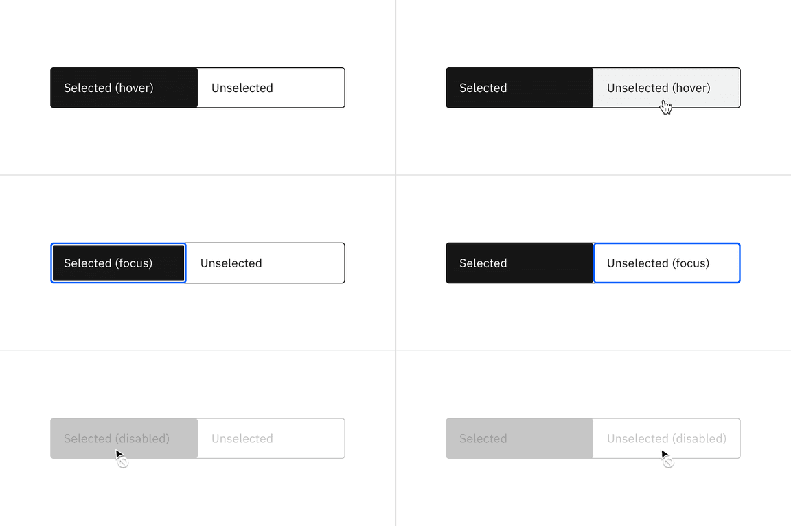 Example of default content switcher high contrast interactive state color