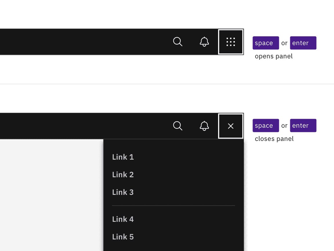 example of right panel keyboard activation
